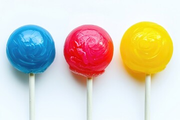 Leinwandbilder - A collection of colorful lollipops arranged neatly on a white background