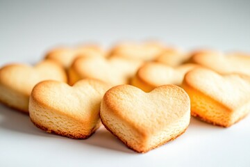 Poster - A group of heart-shaped cookies arranged neatly on a white surface, perfect for baking and decorating
