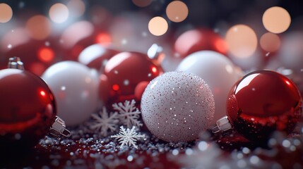 Poster - A collection of red and white Christmas ornaments