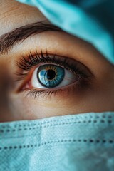 Poster - Close-up of a person wearing a surgical mask, useful for medical or hygiene-related concepts