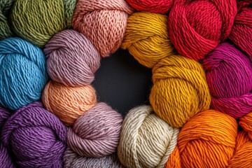 Poster - a colorful yarn circle on a dark background, perfect for creative projects or decorative purposes