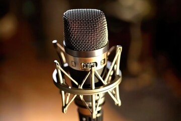 Aufkleber - A close-up shot of a microphone sitting on a table, ready for use
