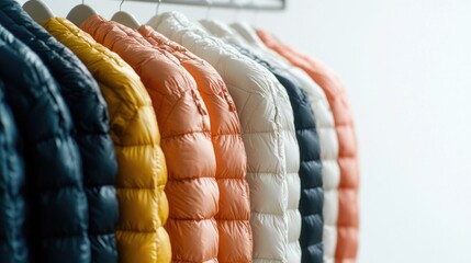 Poster - Row of jackets hanging on a wall, various styles and colors