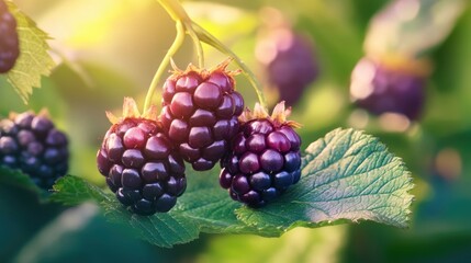 Aufkleber - A close-up view of a blackberry branch with ripe fruit