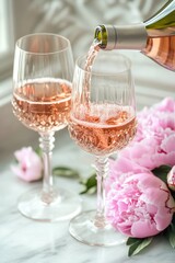 Aufkleber - A bottle of wine being poured into a glass, perfect for wine tastings or romantic dinners