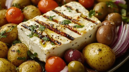 Poster - A savory dish of potatoes, tomatoes, and tofu in a pan