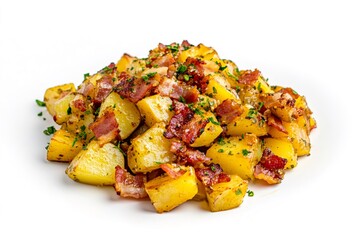 Wall Mural - Delicious roasted potatoes with crispy bacon and parsley seasoning