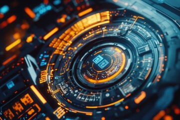 Poster - A detailed look at the interface and buttons on a futuristic computer, suitable for use in sci-fi or technology-related contexts