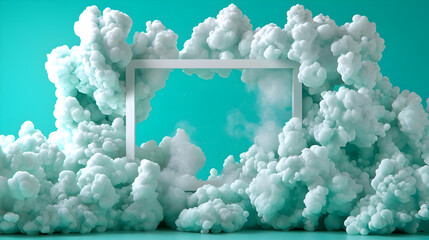 Poster - Abstract Clouds with Frame on Vibrant Turquoise Background