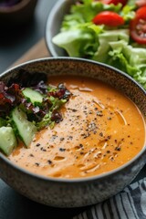 Aufkleber - A simple lunch setup with bowls of soup and salad, perfect for a quick meal