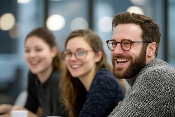 Canvas Print - group of people laughing in office setting