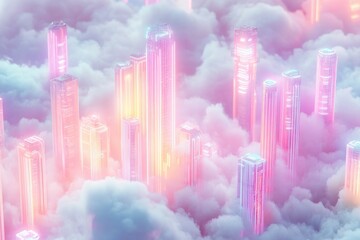 Poster - Clouds with a cityscape, an aerial view