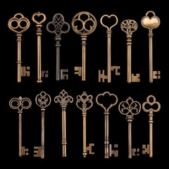 Poster - A collection of old-fashioned keys against a dark background