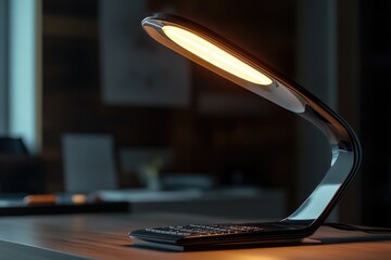 Poster - a desk lamp with a keyboard placed on it