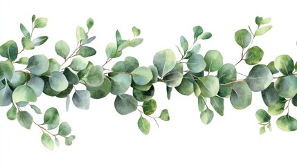 Sticker - Watercolor painting of eucalyptus leaves on a clean and minimalist white background, ideal for designs and projects requiring natural elements