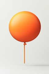 Poster - A single orange balloon on a stick against a clean white background