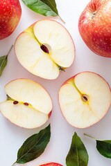 Wall Mural - Half-cut apples arranged on a white surface