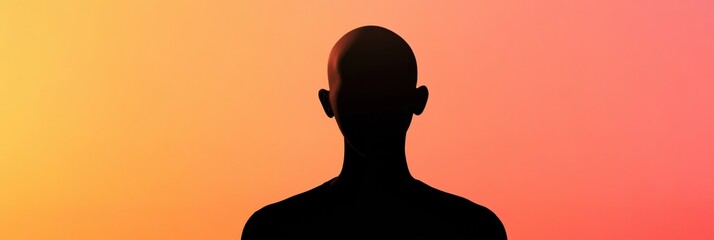 Fototapete - Silhouette of person with bald patches against a vibrant sunset background. Generative AI