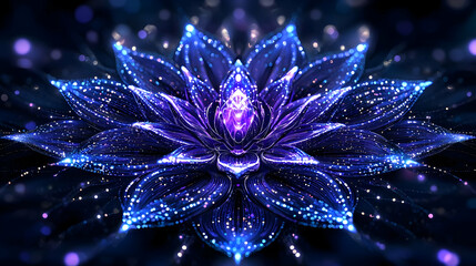 Poster - Vibrant and Glowing Blue Lotus Flower with Sparkling Details