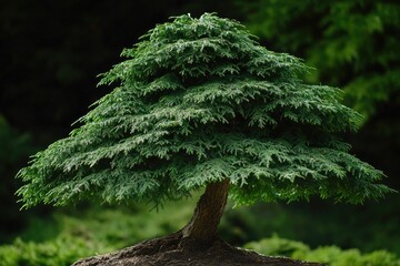 Poster - A small pine tree stands alone in an open field