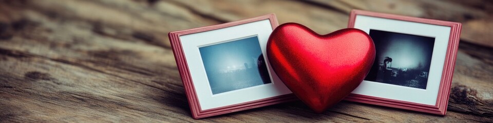 Wall Mural - A red heart shaped object placed inside a picture frame