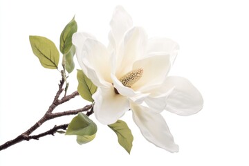 Aufkleber - A single white flower with green leaves on a branch, suitable for decoration or photography