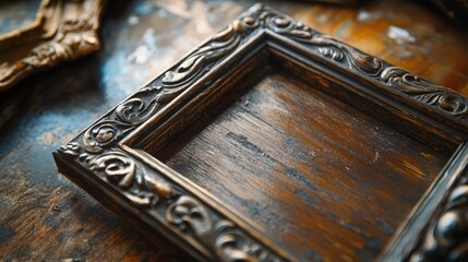 Poster - A picture frame sits atop a wooden table, ready for display