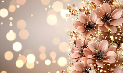 Poster - Elegant Floral Arrangement with Shimmering Gold Background Bokeh