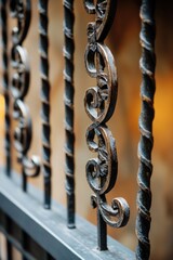 Poster - A detailed view of a wrought iron fence with intricate designs and patterns