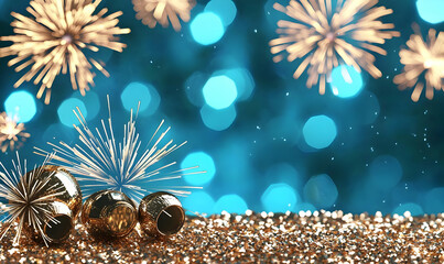 Poster - Golden Sparklers on Shimmering Background with Bokeh Effect
