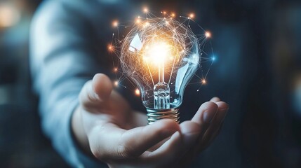 Poster - Brilliant Glowing Lightbulb Idea Innovation Network Connection Concept Digital Business Technology Success Future Vision Creative Solution Modern     