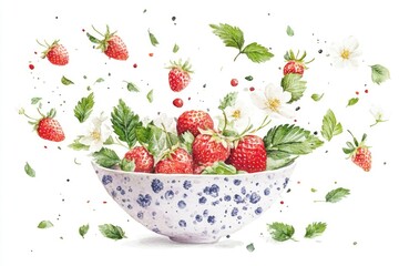 Poster - A still life depiction of a bowl filled with fresh strawberries and mixed berries
