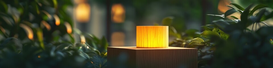 Poster - A light sitting on top of a wooden block, simple and rustic lighting solution