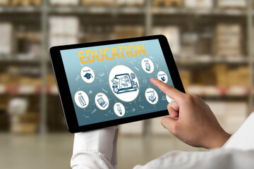 Poster - e-learning website with sofware for student to study online on the internet network snugly