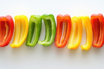 Poster - Fresh sliced peppers arranged on a white surface, perfect for food styling or culinary photography