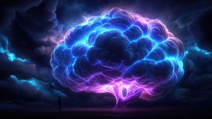Poster - Illuminating electric tree of light surreal landscape digital art dark environment ethereal viewpoint