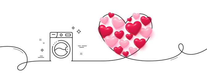 Poster - washing machine line icon. continuous line big heart. laundry service sign. clothing cleaner symbol.