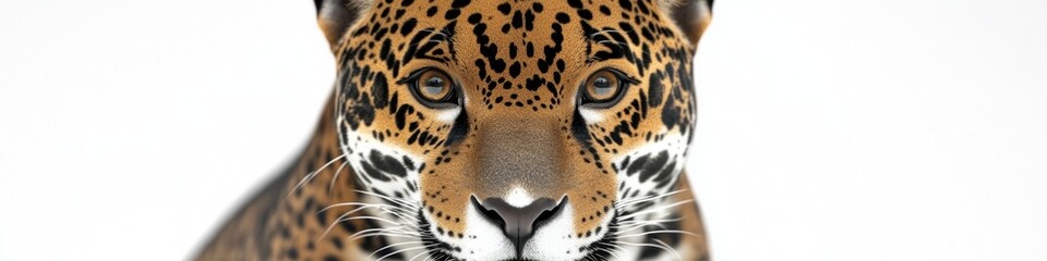 Poster - Close up of a leopard's face on a white background
