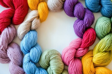 Poster - A colorful arrangement of yarn forms a circular pattern, suitable for decoration or crafts