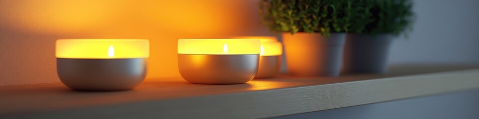 Poster - Two lit candles sit beside a potted plant, creating a cozy atmosphere