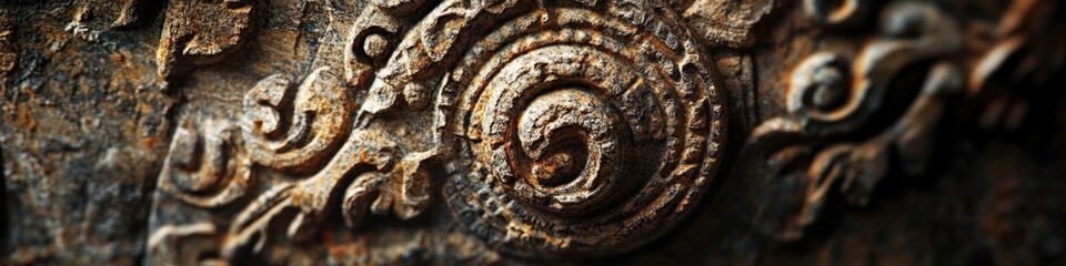 Aufkleber - Close-up of a wooden carving on a wall, suitable for decorative or cultural context