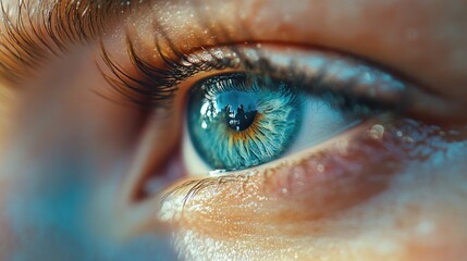 Wall Mural - A detailed view of a human eye with blue iris and white pupil