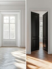 Leinwandbilder - Contrast between old dark interiors and bright modern renovation showcasing interior design evolution. Generative AI
