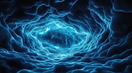 Poster - Dynamic blue energy waves flowing through a hypothetical tunnel digital art abstract high-tech environment close-up view