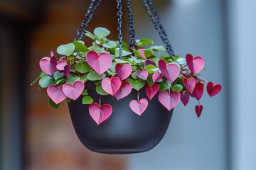 Poster - A small potted plant with vibrant pink and green leaves, perfect for decorating or adding a pop of color to any space