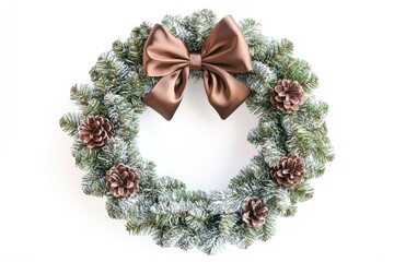 Canvas Print - A festive Christmas wreath made with pine cones and a decorative bow, perfect for holiday decorations or gift wrapping