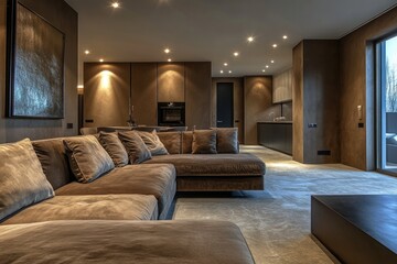 Poster - Cozy home decor with comfortable seating and modern entertainment options