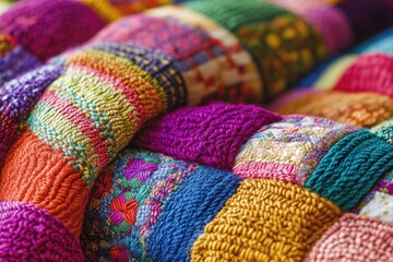 Poster - A vibrant, hand-knitted blanket in close-up view