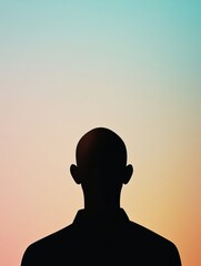 Fototapete - Silhouette of a person with distinct bald patches against a colorful gradient sky. Generative AI