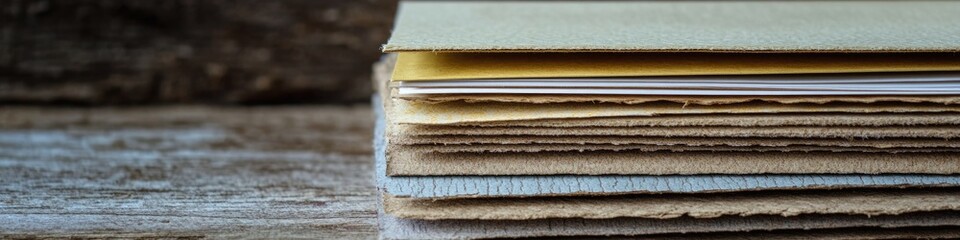 Poster - A stack of paper sitting on a wooden table, perfect for office or study settings